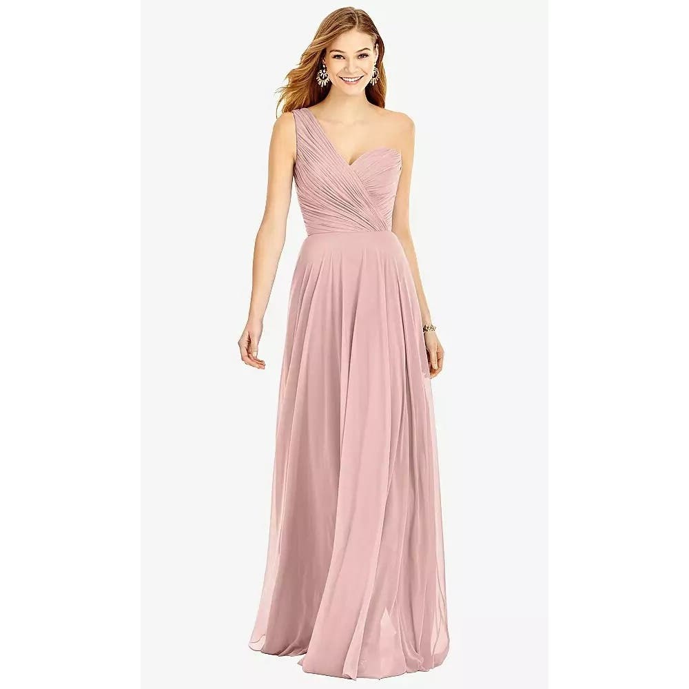 Thread Chiffon One Shoulder Long Evening Gown Maxi Formal Dress NWT Pink 12R